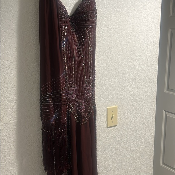 VINTAGE Sue Wong Burgundy Beaded Silk Gown - Picture 2 of 4